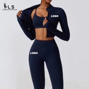 SC9281 3 mảnh áo khoác thể thao quần áo áongực Yoga phù hợp với Black Fitness Leggings We