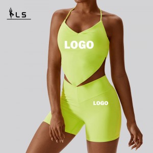 SC1065 2023 Bộ đồ yoga hoạt động tùy chỉnh mới tập thể dục V Cut Scrunch Back Yoga Short Yoga Bộ tập thể dục Yoga