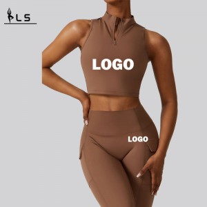 SC1069 Quần Yoga Stretch Leggings Sport Set Suit Tank Tank tops and leggings Gym Quần áo Zip Top Yoga Set Active Wear