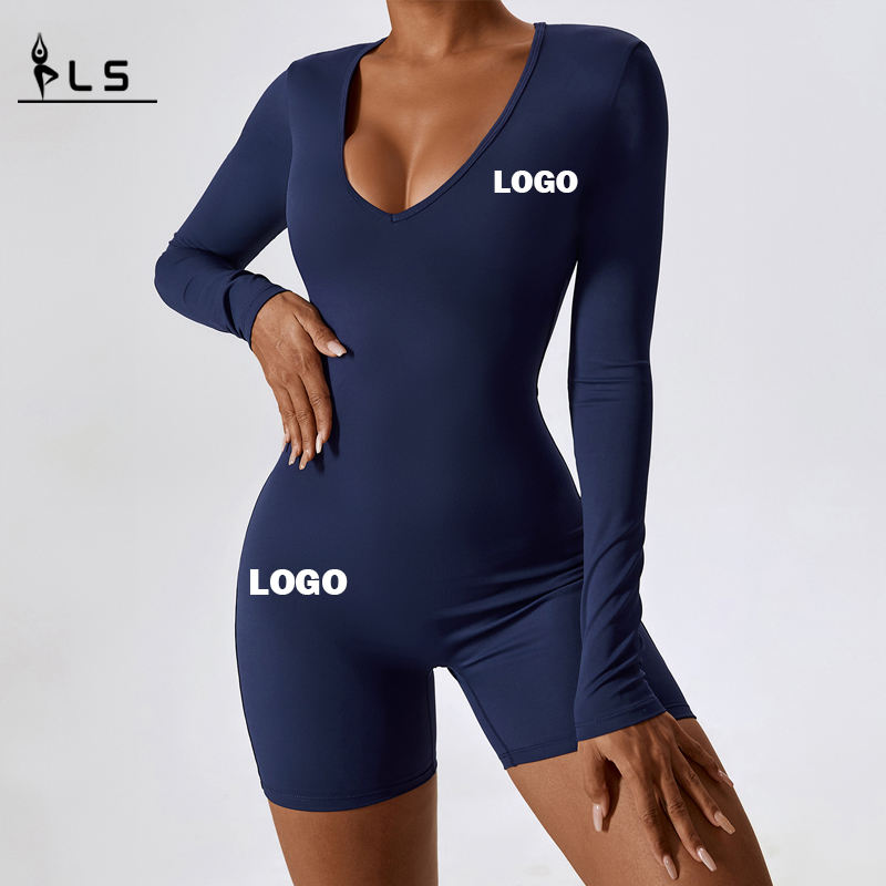 SC1079 OEM LOGO tùy chỉnh LOCK DRAIN Long Sleeve Bodysuits tập thể dục Tập thể dục Romper BodyCon ActiveWear One Piece Yoga Jumpsuit