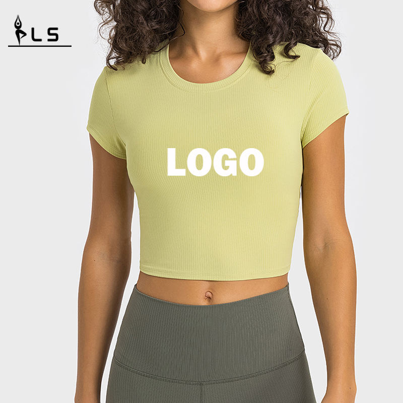 SC102612 Yoga Crop Crop Top Gym Gym Fitness áo phông áo yoga áo phông tập thể dục chạy bộ áo phông vòng tròn