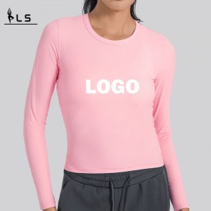 SC10271 Yoga Crop Crop Top Gym Gym Fitness áo phông dài tay áo dài tay áo phông vòng tròn
